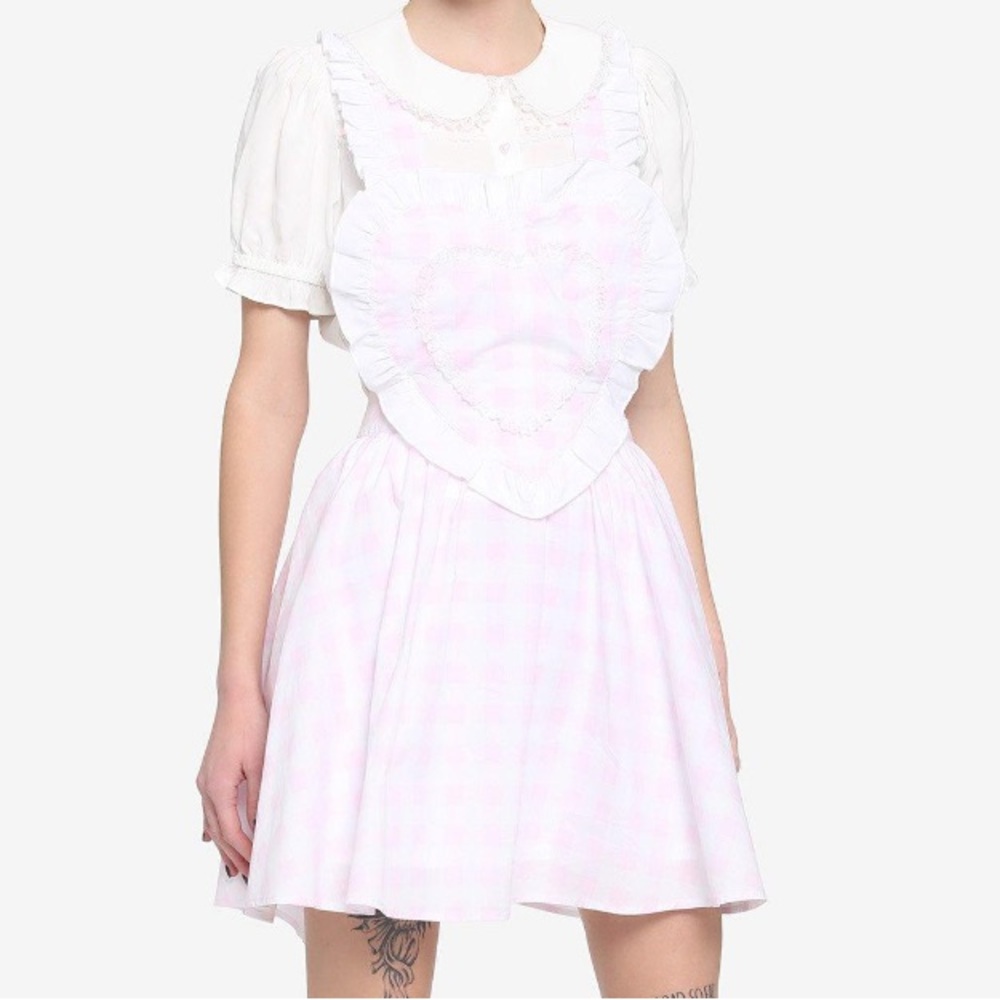 Hot Topic Pink &‎ White Plaid Heart Skirtall Valentines Day